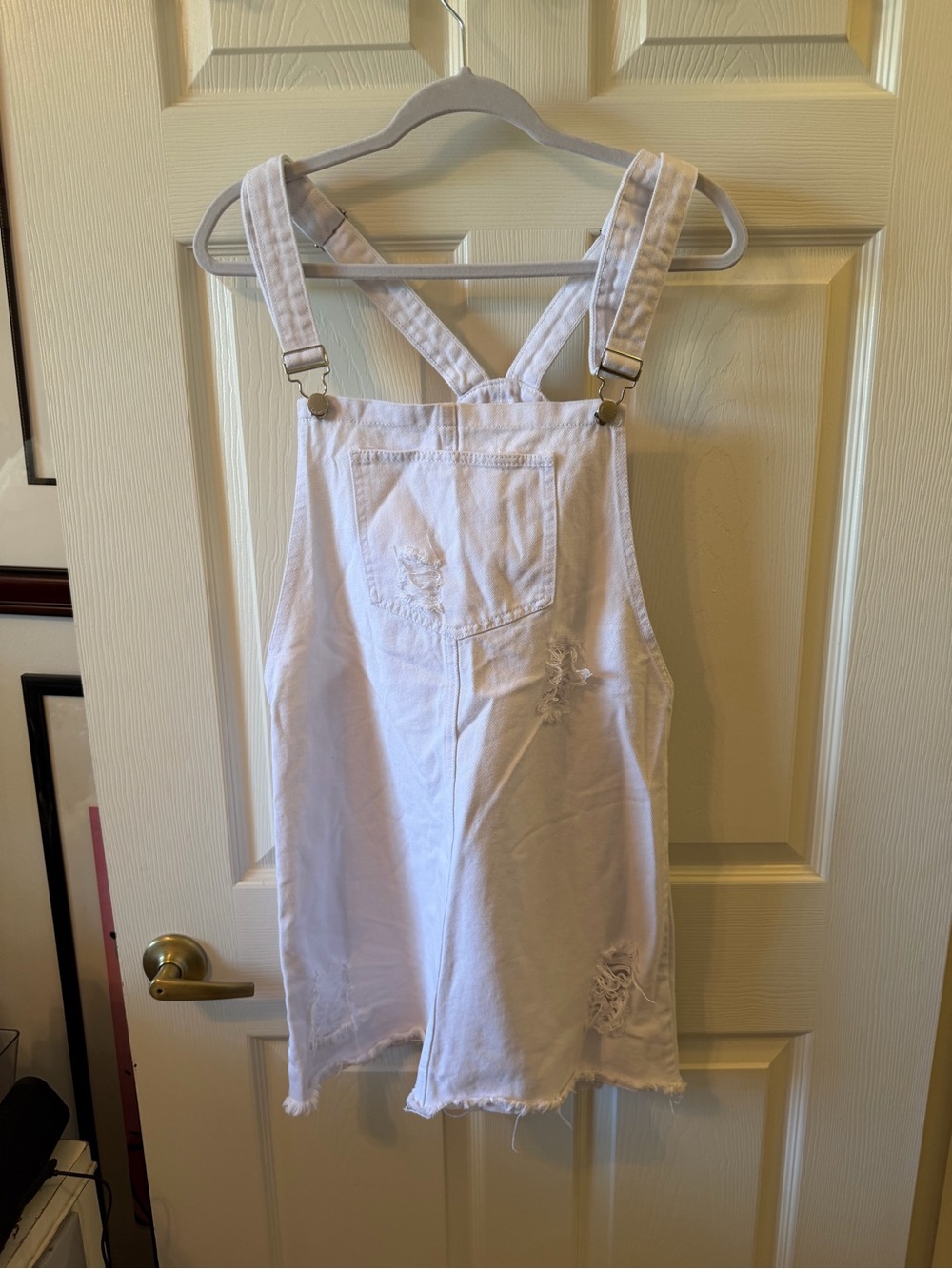 American Bazi White Distressed Cotton Overall Dress